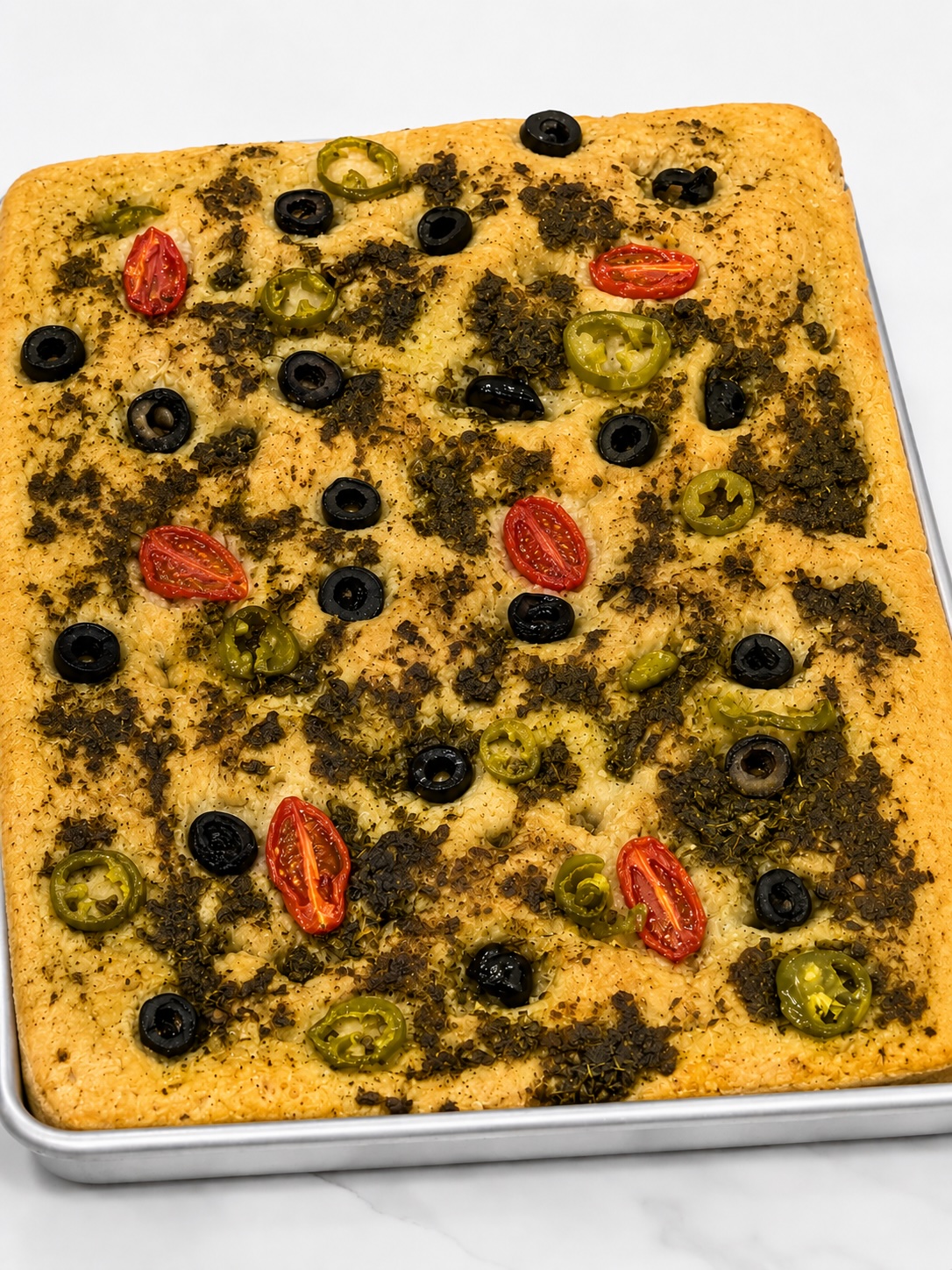 Focaccia with selected toppings — gluten-free and wheat-free
